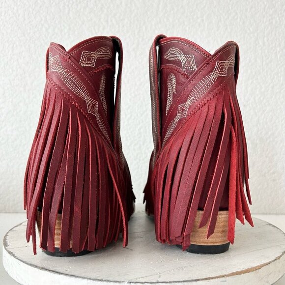 Lane SENITA FALLS Womens Cowboy Bootie 8 Red Fringe Western Short Cowgirl Boots - Picture 3 of 11
